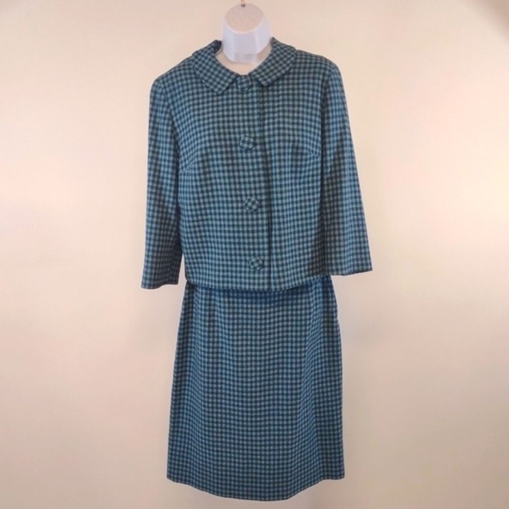 1960's women's Pendleton wool‎ blue checked two piece set - size 14